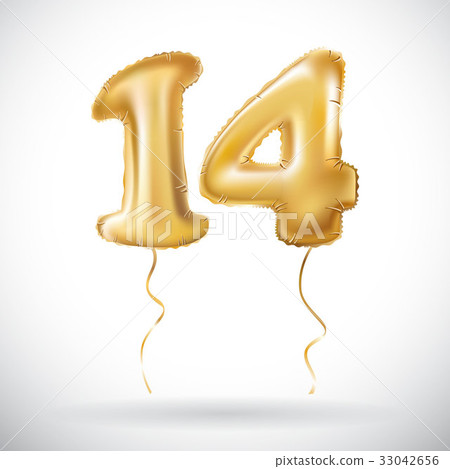 vector Golden 14 number fourteen metallic balloon 33042656