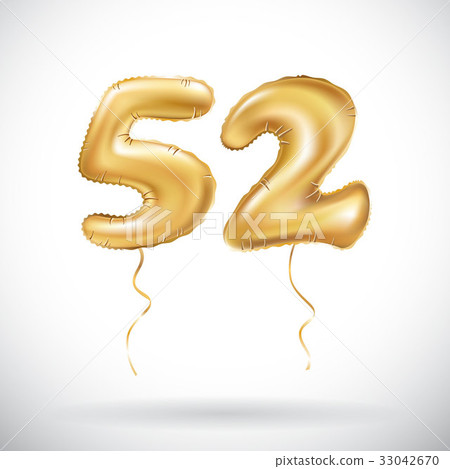 vector Golden number 52 fifty two metallic balloon 33042670