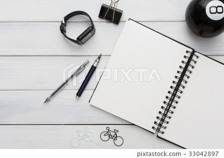 Stationery supplies - flat lay of workplace Stationery supplies - flat lay of workplace 33042897