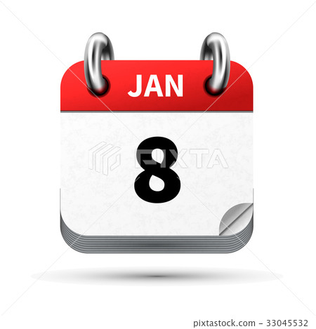realistic icon of calendar with 8 january date 33045532