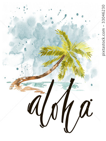 Vintage watercolor summer pacific ocean print with 33046230