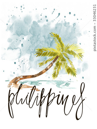 Vintage watercolor summer pacific ocean print with 33046231