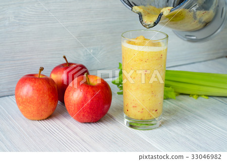 Full glass of smoothie made from apples and celery Full glass of smoothie made from apples and celery 33046982