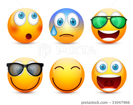 Smiley with blue eyes,emoticon set. Yellow face 33047966