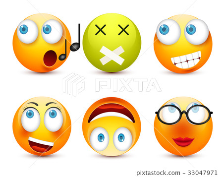 Smiley with blue eyes,emoticon set. Yellow face 33047971