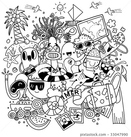 vector illustration set of summer elements. 33047990