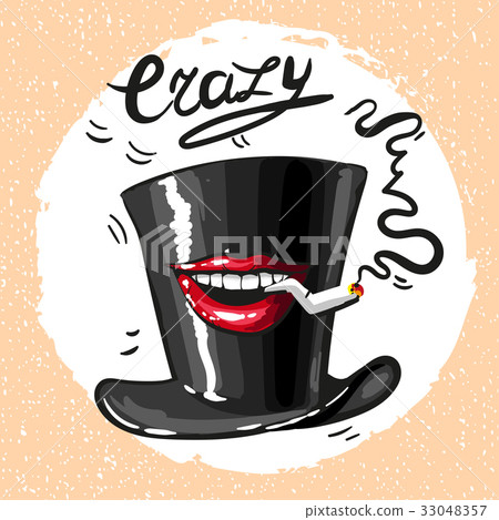 Crazy hat with mouth and sigarette smoking vector Crazy hat with mouth and sigarette smoking vector 33048357