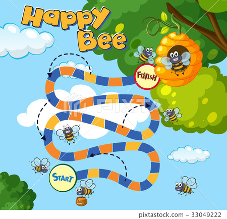 圖庫插圖: boardgame template with bees flying