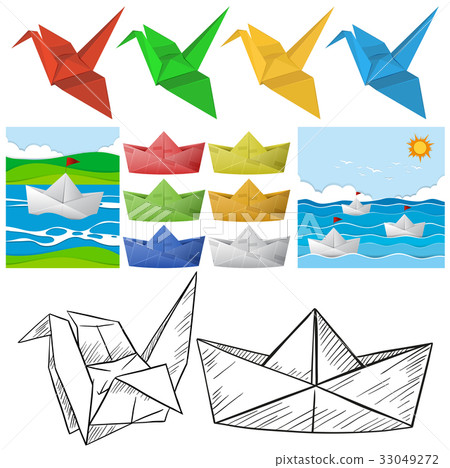 Origami craft with bird and boat Origami craft with bird and boat 33049272