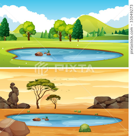 Two scenes with the pond Two scenes with the pond 33049273