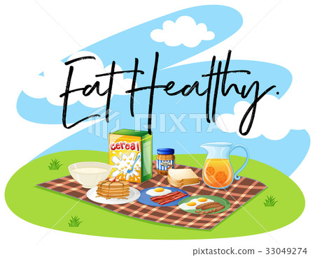 Breakfast set and word eat healthy Breakfast set and word eat healthy 33049274