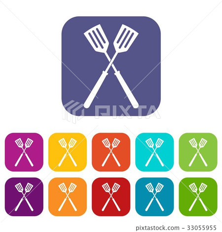 Two metal spatulas icons set flat Two metal spatulas icons set flat 33055955