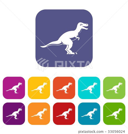 Theropod dinosaur icons set flat 33056024
