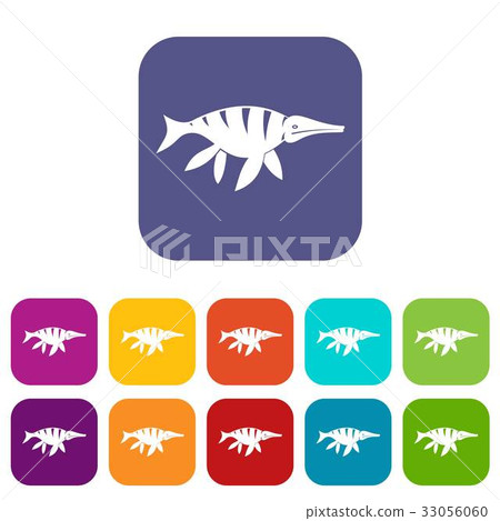 Aquatic dinosaur icons set flat Aquatic dinosaur icons set flat 33056060