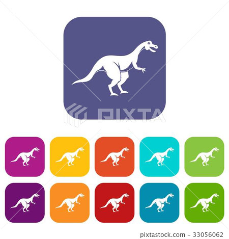 Theropod dinosaur icons set flat 33056062