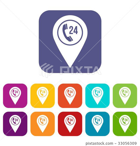 Map pointer with phone handset icons set flat - Stock Illustration ...
