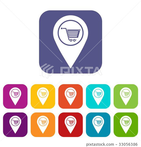 Geo tag with shopping cart symbol icons set flat-插圖素材 [33056386] - PIXTA圖庫