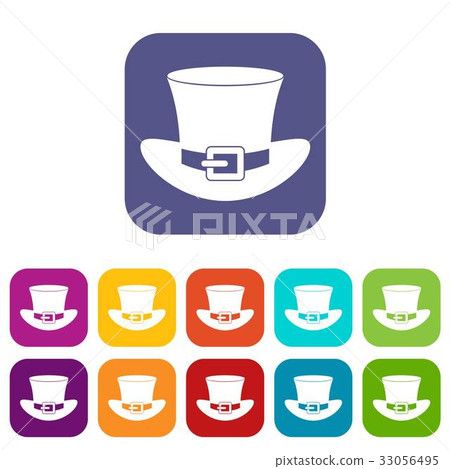 Top hat with buckle icons set flat 33056495