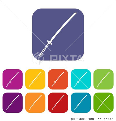Japanese katana icons set flat 33056732