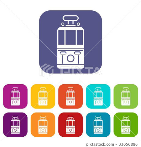 Tram front view icons set flat Tram front view icons set flat 33056886