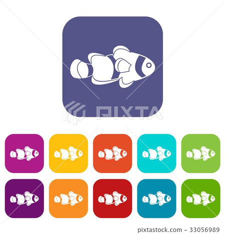 Fish clown icons set flat 33056989