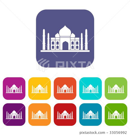 Taj mahal icons set flat 33056992