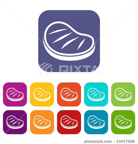 Beef steak icons set flat 33057006