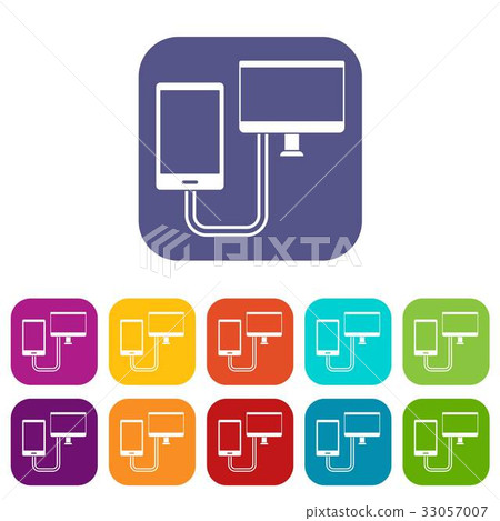 Connection phone icons set flat 33057007