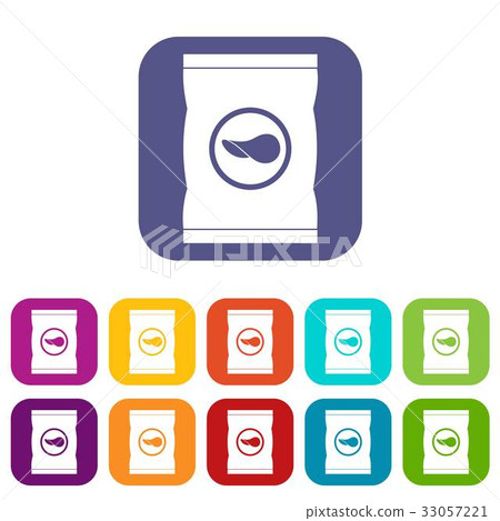 Chips plastic bag icons set flat 33057221