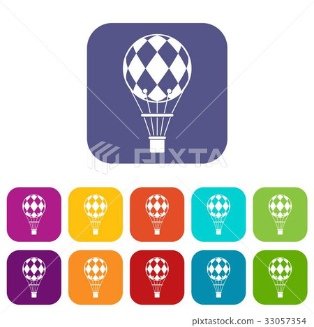 Checkered air balloon icons set flat - Stock Illustration [33057354 ...