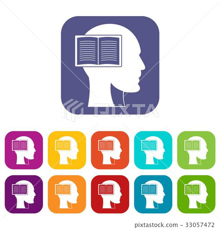 Head with open book icons set flat 33057472
