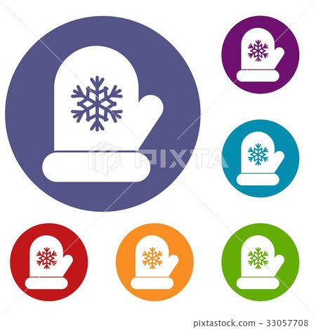 Mitten with white snowflake icons set 33057708