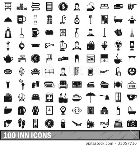 100 inn icons set, simple style 33057710