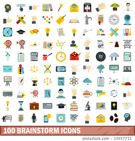 100 brainstorm icons set, flat style 33057711