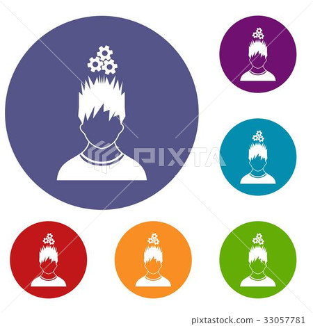 Man with metal gears over head icons set - Stock Illustration [33057781 ...