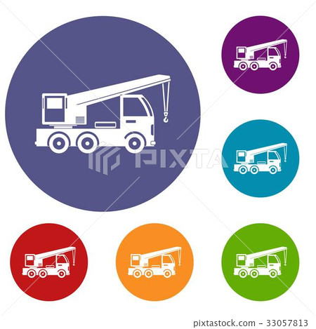Truck mounted crane icons set 33057813