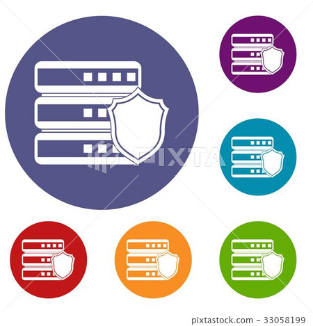 Database with gray shield icons set 33058199
