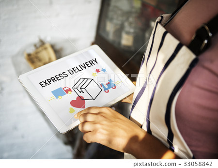 Logistics concept on a device screen Logistics concept on a device screen 33058842