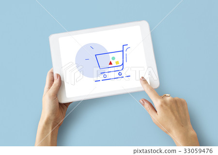 Showing Cart Trolley Shopping Online Sign Graphic Showing Cart Trolley Shopping Online Sign Graphic 33059476