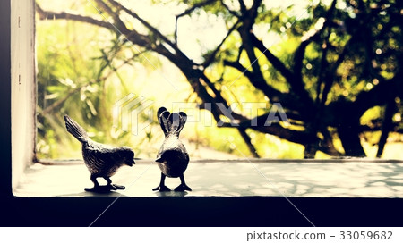 Photo of birds couple through the window of nature Photo of birds couple through the window of nature 33059682