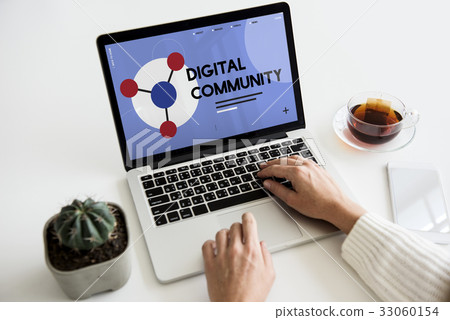 Laptop connected with social network online community Laptop connected with social network online community 33060154