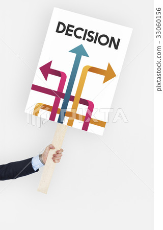 Hand holding banner of opportunities at turning point Hand holding banner of opportunities at turning point 33060156