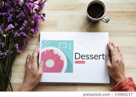 Illustration of sweet dessert donut pastry on banner 33060237