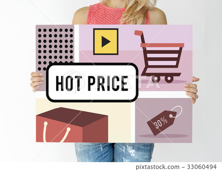Woman holding billboard network graphic overlay Woman holding billboard network graphic overlay 33060494