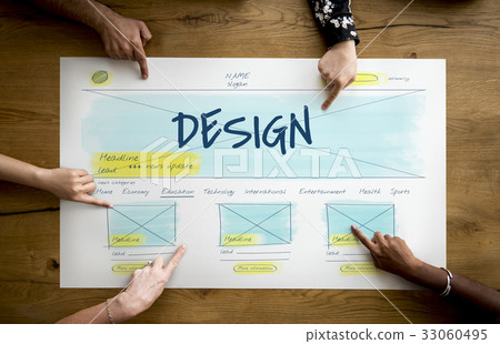Hands working on banner network graphic overlay on desk Hands working on banner network graphic overlay on desk 33060495