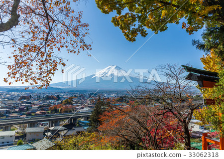 Mountain fuij with maple tree 33062318