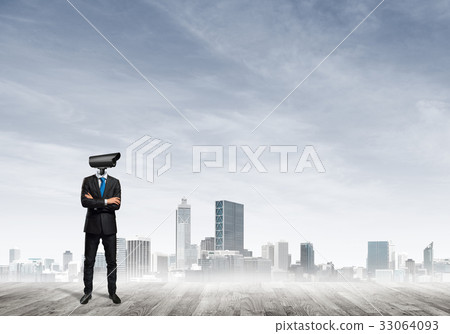Concept of security and privacy protection with camera headed man 33064093