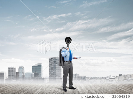 Concept of security and privacy protection with camera headed man 33064819