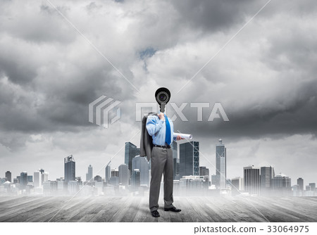 Concept of security and privacy protection with camera headed man Concept of security and privacy protection with camera headed man 33064975