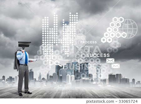 Concept of security and privacy protection with camera headed man Concept of security and privacy protection with camera headed man 33065724